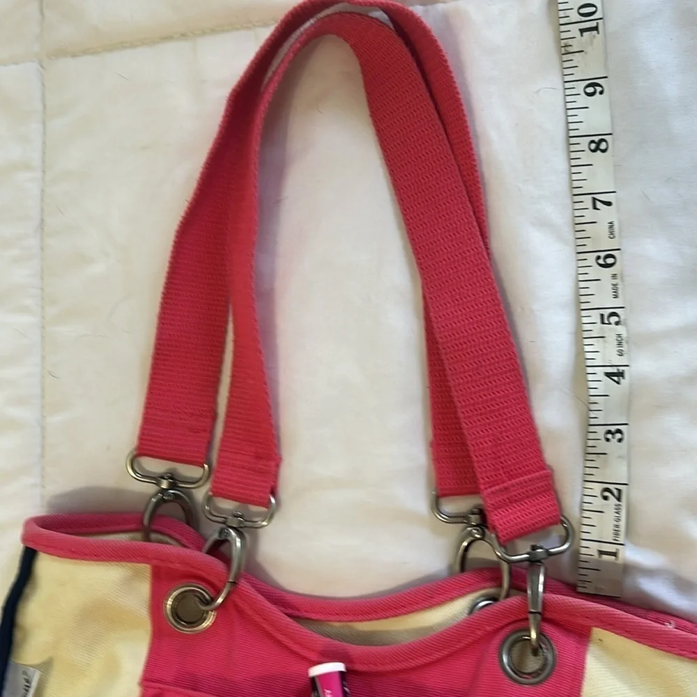 Thirty-One Canvas Pink Navy Cream Shoulder Bag